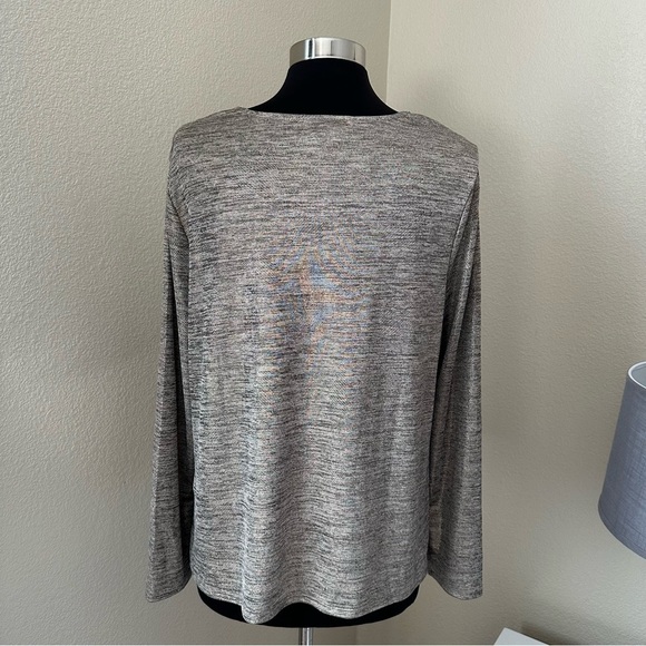 Chico’s KNIT TOP METALLIC Gold DRAPE Cowl Neck TOP Blouse - Picture 10 of 13